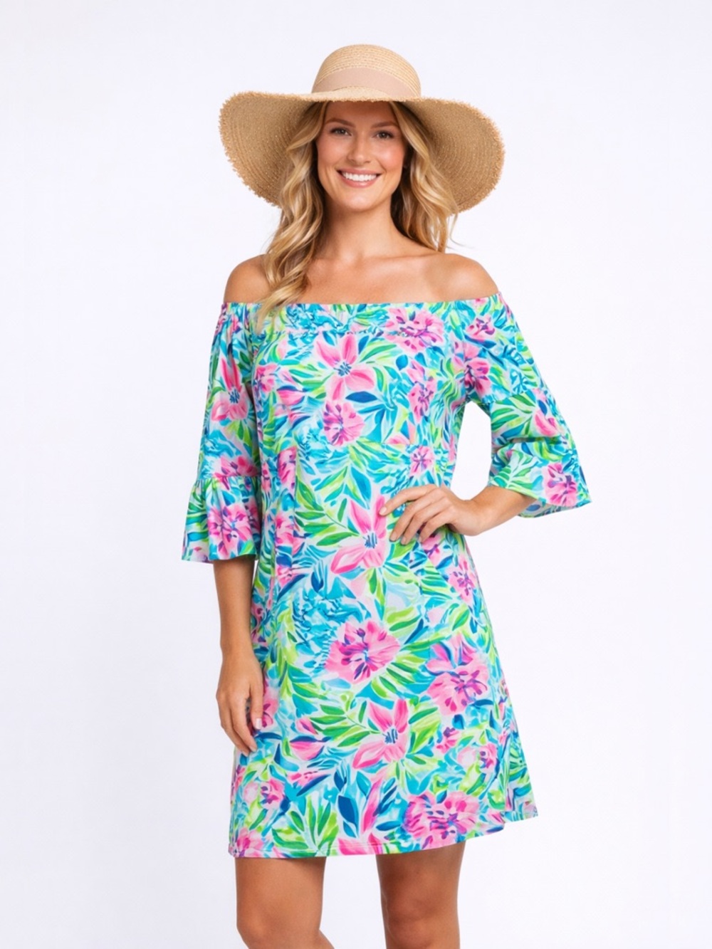 Tropical Off-Shoulder Dress 👗🏝️
